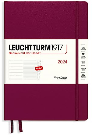 LEUCHTTURM1917 367756 Wochenkalender & Notizbuch Composition (B5) 2024, 12 Monate, Port Red, Englisch
