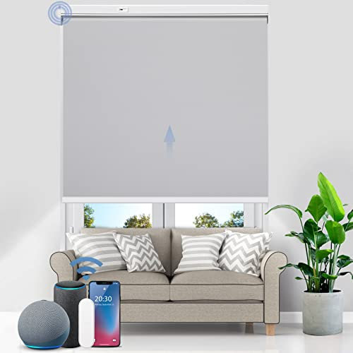 Grandekor Elektrische Rollos mit Lithiumbatterie,Elektrisches Verdunklungsrollo mit Motor & Fernbedingung, Grau B95 x H130 cm(Stoffbreite 91 cm) Rollo ohne Bohren Fensterrollo Innen Smart Rollo