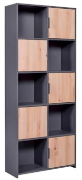 Inter Link - Kommode mit 5 Türen - Sideboard - Standregal - Für Schlafzimmer, Wohnzimmer- Eiche Artisan - Anthrazit - Holzwerkstoff - Robust - Pflegeleicht - Pepeto 5T