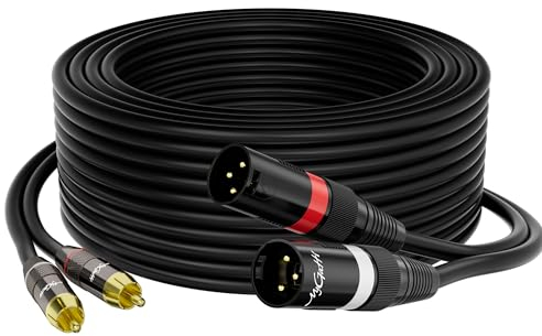 Dual XLR to 2 RCA Stereo Audio Cable 50 FT, Unbalanced 2 XLR to 2 RCA Male Interconnect Cable,【Zinc Alloy Shell, OFC, Gold-Plated Plug】for Home Theater, Microphone, Speaker, Amplifiers, HiFi Systems
