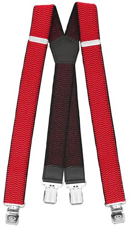 Fabio Farini Herren Hosenträger 4 cm Breite, elastisch & verstellbar mit 4 extra starken Metallclips in X-Form Rot