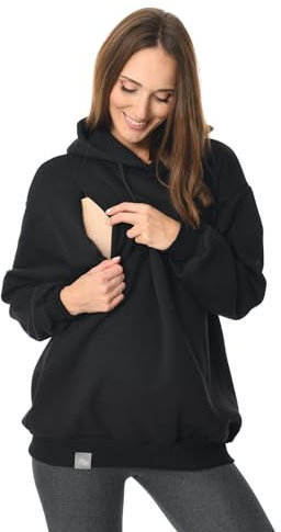 MijaCulture Umstandsmode Oversize 2in1 Stillpullover & Umstandspullover Stilltop Stillpulli Naomi M016 (DE/NL/SE/PL, Alphanumerisch, L, XL, Regular, Regular, Schwarz)