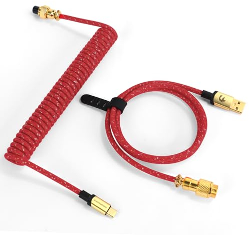 MAMBASNAKE C03 Coiled USB C Cable for Gaming Keyboard, Nylon Braided Mechanical Keyboard Cable with Detachable Metal Aviator, Double-Sleeved, Pro HyperSpeed Type C Cable with 8KHz Return Rate -Red