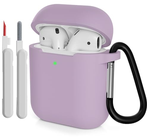 KOKOKA Silikonhülle Kompatibel mit AirPods 2 Hülle mit Reinigungsset und Schutzhülle für AirPods 2. Generation Case, Stoßfeste Weiche Dünne Case für Airpods 2 Mit Karabiner, Lavendel