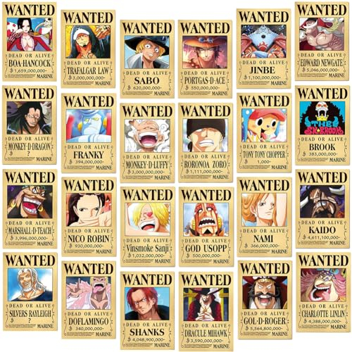 LKNBIF 24 pcs Posters, Bounty Wanted Poster, Anime Room Decoration, Anime Collage Kit, Kraft Paper Poster for Walls Decor Home Decor