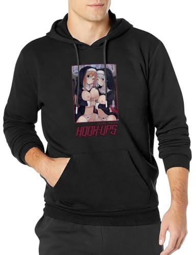 lelei Vintage Hook-Ups Skateboard Nun Naugty Girls Decal Hentai Mens Pullover Hoody Black 3XL