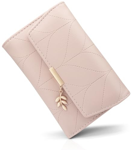 REETEE Portefeuille Femme en Cuir PU Petit Porte Monnaie Slots de Carte, Porte Feuilles pour Femme Court avec Porte-Monnaie Zippé et Portefeuilles Pochette Femme (L-Rose)