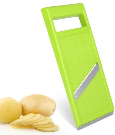 FORNORM Handheld Mandoline Vegetable Slicer, Portable Vegetable Chopper, Stainless Steel Potato Slicer, Manual Kitchen Chopper for Potatoes, Carrots, Onions (Green)
