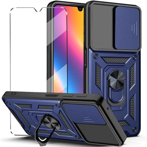 2-in-1 Case for Motorola Moto G84 Tempered Glass Case with Slide Camera Protection Cover Screen Protector Phone Case Heavy Duty Military Grade Protective Cover phone holder Case,Blue