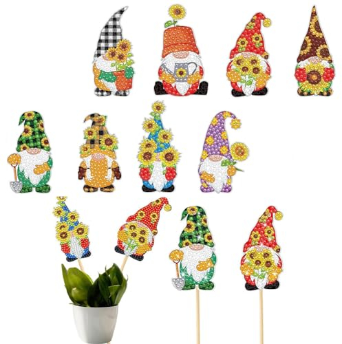 Starnearby 8 Pcs Zwerg Diamond Painting Kits, Diamond Painting Gartenstecker, Kobold Stakes Diamant Kunst Set, Diamant Painting Basteln Ornaments für Garten Dekor Zubehör