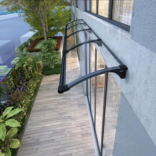 Vordach für Haustür mit Regenrinne Überdachung Eingangstür Sonnenschutz Regenschutz Markisen Hauseingang Pultbogenvordach aus Aluminium und Polycarbonat Tür Terrasse Balkon (55×400cm)