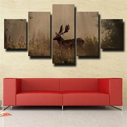 Bilder Tierwelt Elch Wandbild 150 X 80 Cm Leinwandbild 5 Tlg Kunstdruck Modern Wandbilder Xxl Wanddekoration Design Wandkunst 5 Stücke Leinwand Wohnzimmer Dekoration -0C7T+A1D8-