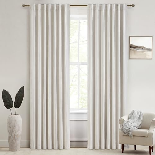 QJmydeco Tende oscuranti in lino lunghe 198 cm, set di 2 pannelli per finestre da 193 a 203 cm, con linguetta posteriore plissettata, tende oscuranti per porte scorrevoli in vetro, color crema avorio,