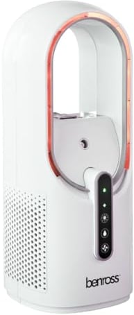 Benross 38639 - Ventilador recargable sin aspas con humidificador de niebla, 3 ajustes de velocidad, 7 colores LED, ventilador de escritorio recargable por USB, funcionamiento silencioso, capacidad de