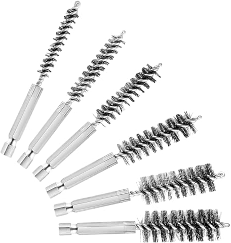 6 Pcs Stainless Steel Bore Brush Bristles Wire Brush with 1/4 Inch Hex Shank Pipe Cleaning Brush Copper Pipe Cleaner Twisted Wire Brush for Power Drill Impact Driver Polishing Cleaning Tools