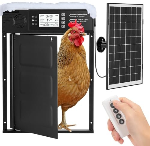 Doirdon Porte automatique de poulailler à énergie solaire, 【Batterie par temps froid】 Porte électrique à poule 【Grande taille】 Porte en aluminium avec 10 modes d'ouverture et mode d'urgence hors