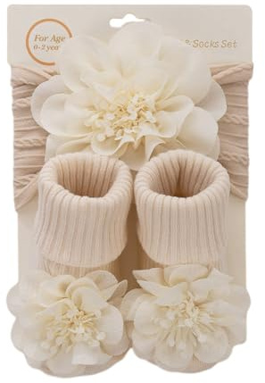 LICHENGTAI Baby Mädchen Haarband und Socken Set, Chiffon Blumen Haarbänder Neugeborene Mädchen Kindersocken zubehör für Neugeborene bis zu 12 Monate alt