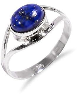 HIMALYA QUARTZ Edelsteinring 925 Silber Lapislazuli Natürlicher Geburtssteinring Cabochon Ovale Form Vintage Damen Herren Statementring Versprechensring BR26-6,5