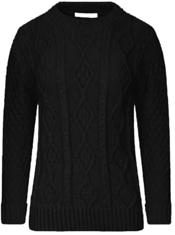 Ladies Women’s New Chunky Diamond Cable Knitted Long Sleeve Sweater Pull Over Jumper Top Cable Knit Warm Sweater Formal Casual Crew Neck Pullover (UK, Numeric, 16, 18, Plus, Regular, Black)