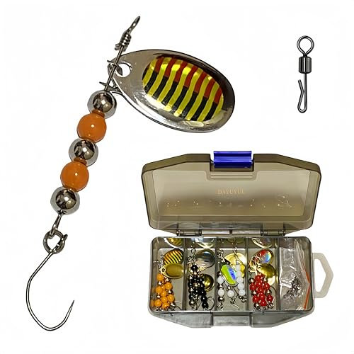 DAYUYUE 12 Stück Spinner Köder Set 3 Größen 2g, 3g, 4g & 4 Farben, rotierende Pailletten für Süß-/Salzwasser inkl. 5 Zubehörteile