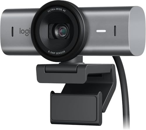 Logitech MX Brio Ultra HD 4K Collaboration and Streaming Webcam, 1080p at 60 FPS, Dual Noise Reducing Mics, Show Mode, USB-C, Webcam Cover, Works with Microsoft Teams, Zoom, Google Meet, Graphite