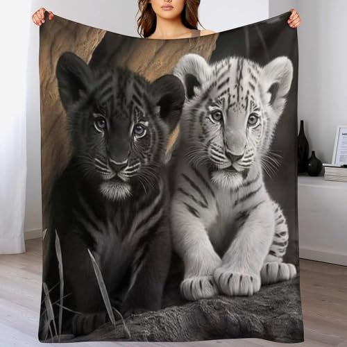 AAPZY Tiger Decke Fleecedecke Geschenk Damen Männer Mädchen Jungen Vier Jahreszeiten Super Weich Und Bequem Plüschdecke Sofa Schlafsofa Büro （130×150cm）