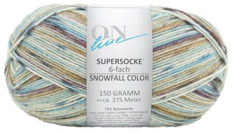 Online Garne Supersocke 6-fach # 376 Snowfall Color, dicke Sockenwolle 6-fädig, Sockengarn, Strumpfwolle mit Farbverlauf, 150g 375m, 75% Schurwolle, 25% Polyamid (3108)