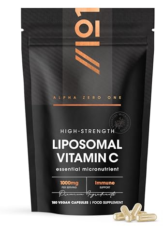 Liposomal Vitamin C 1000mg – 180 Vegan Capsules - High Strength Immune Support – Resealable and Recyclable Pouch by Alpha01