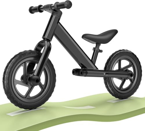 Vankarr Bicicletta Bambini Senza Pedali per 2 3 4 5 Anni Fino a 25 Kg, Bici Senza Pedali con Sellino Regolabili, Regalo Bicicletta Equilibrio per Ragazzi e Ragazze (Nero)