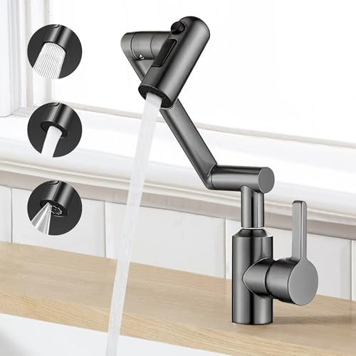 DOKKOME Wasserhahn Bad Drehbar Armatur Küche Vorfenster Hoch Badarmatur Wasserhahn Waschbecken für Badezimmer Mischbatterie Wasserhahn für Warm- und Kaltwasser Bathroom Faucet chwarz