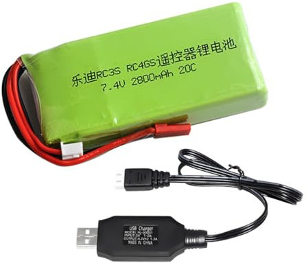 Yangers 7.4V 2800mAh Lipo Battery RC Rechargeable Batteries JST Plug Connector with USB Charger Set Suitable for Radiolink RC3S RC4GS RC6GS Transmitter
