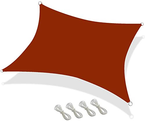 Voile d'ombrage imperméable avec kit de fixation pour terrasse, fête, 5 x 7 m, rouge
