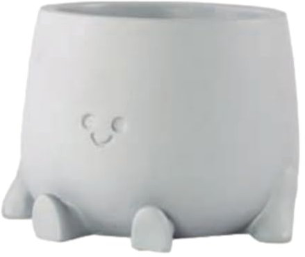 Cement Grey Plant Pot Cover Happy Face Indoor 15cm, 6inch Planter Holder Home Decorative Gift (Grey)