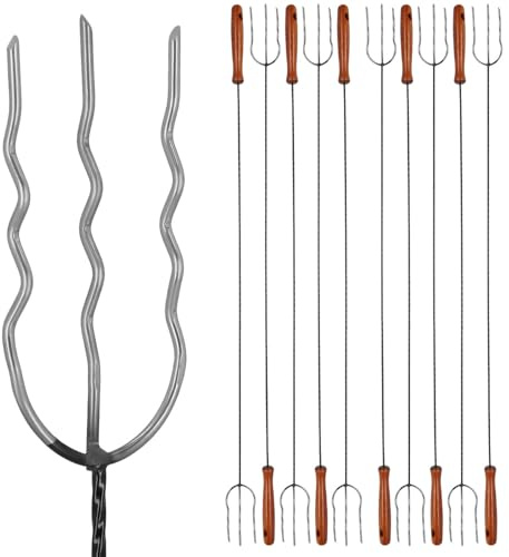 KOTARBAU Lot de 10 brochettes de barbecue avec manche en bois de 123 cm pour saucisses, brochettes à pain bâton, brochettes en acier inoxydable, marshmallow, feu de camp, pics télescopiques pour feu
