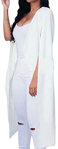 Cardigan lungo da donna UK mantello sciolto cappotto leggero aperto davanti senza maniche blazer comodo mantello tinta unita elegante business ufficio blazer abito casual drappo trench outwear, bianco