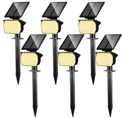 hixyer Solar Spotlights Outdoor Garden 6 Pack, Waterproof 3 Lighting Modes Solar Powered Landscape Lights, Security Light for Garden, Yard, Tree, Lawn, Pathway (Warm White)