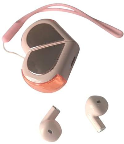 Pink Heart-Shaped Wireless Earbuds, Bluetooth 5.4 Earbuds with Charging Case & Strap, Stereo Sound, Fast Charging, Long Battery Life, Compatible with iPhone, Android & Tablets