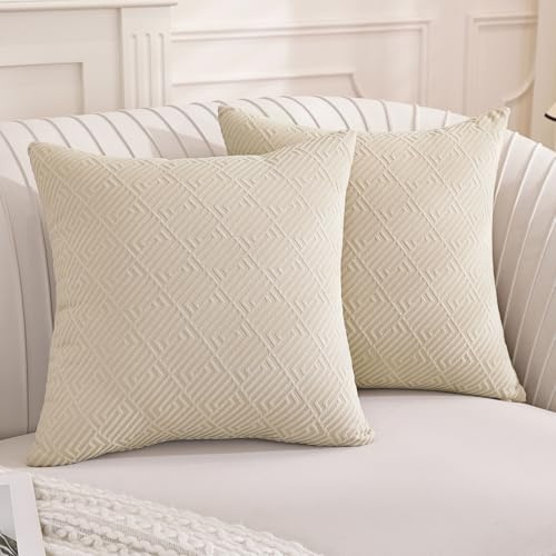 YSTELLAA 2er Set Kissenbezug 60x60, Kissenbezüge Weiche Solid Dekorative Atmungsaktiv, Kissenhüllen Mit Verstecktem Reißverschluss, Sofakissenbezug Für Sofa Wohnzimmer Schlafzimmer, Hellbeige