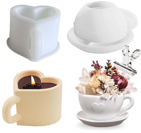 2 pieces silicone moulds, coffee cup with saucers, Wisirent, silicone mould, candle holder, cup moulds, silicone aromatherapy, silicone moulds, casting moulds, cup silicone mould, aromatherapy for