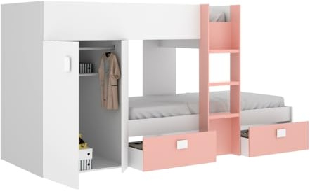 Befara Letto a Castello con Armadio Colin - Bianco/Rosa