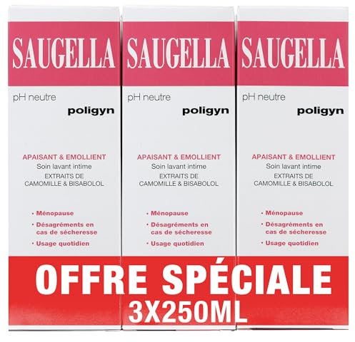 Saugella - Poligyn - Soin lavant intime - Ménopause - Soulage les désagréments et démangeaisons intimes - Lot de 3x250ml