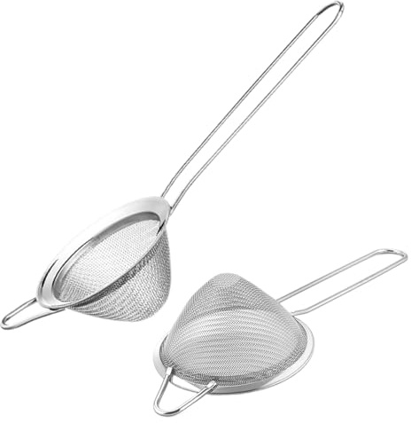2-Piece Cocktail Strainer Stainless Steel Sieves, Conical Strainer with Handle, Metal Fine Mesh Sieve for Filtering Cocktails, Tea, Juice, Coffee, Flour, Sugar