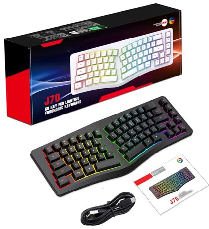 Yanmis Split Ergonomische Tastatur, USB -C -Kabel -Kabel -Tastatur mit 18 Modi RGB -Rückbeleuchtung, 69 Tasten, Abnehmbares Kabel für Computerdesktop (Black)