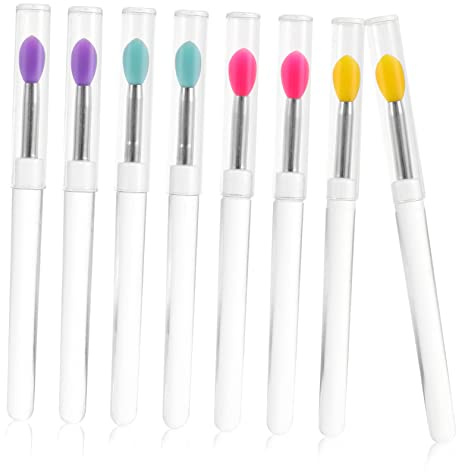 VINTORKY 8pcs Silicone Lip Applicators with Caps Handle Portable Cosmetics Lipstick Brush for Applying Lip Balm and Gloss