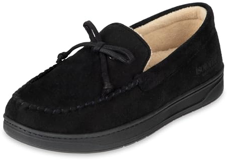 isotoner Men's Slip-on Indoor/Outdoor Microsuede Moccasin Slippers with Memory Foam Comfort, Black, Large UK