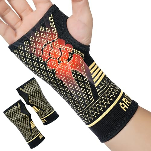 Beugo Kupfer Handgelenkbandage, 1 Paar Handgelenk Bandagen, mit Daumenschlaufe, Handbandage für Deman und Männer, Handgelenkstütze für Sport, Fitness, Krafttraining, Bodybuilding, M