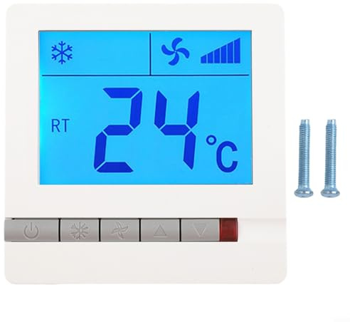 Jonikuper LCD Digitales Thermostat für Klimaanlage & Lüfterspulensteuerung, Controller mit blauer Hintergrundbeleuchtung, AC220V 50/60Hz, Weiß