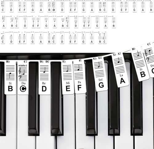 GPXIIZ Removable Piano Keyboard Stickers Note Labels for 88-Key Full Size | C-D-E-F-G-A-B | Piano Notes Guide for Beginner | Made of Silicone | No Need Stickers | Reusable and Comes with Box | Black