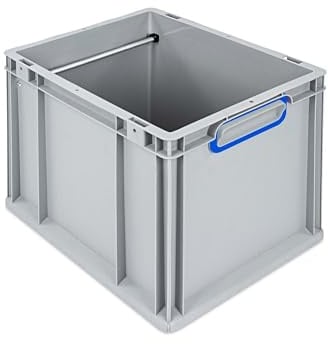 PROREGAL Hängeregisterbox NextGen | HxBxT 32x30x40cm | 30 Liter | Griffe blau geschlossen | Grau | Eurobehälter, Transportbox, Transportbehälter, Stapelbehälter, Eurobox