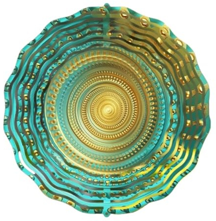 Mandala-Windspiel Türkis-goldenes Windspiel mit um 360 Grad drehbarem Haken, langlebige Metall-Außendekoration for Garten, Terrasse, Balkon, Keine Batterien